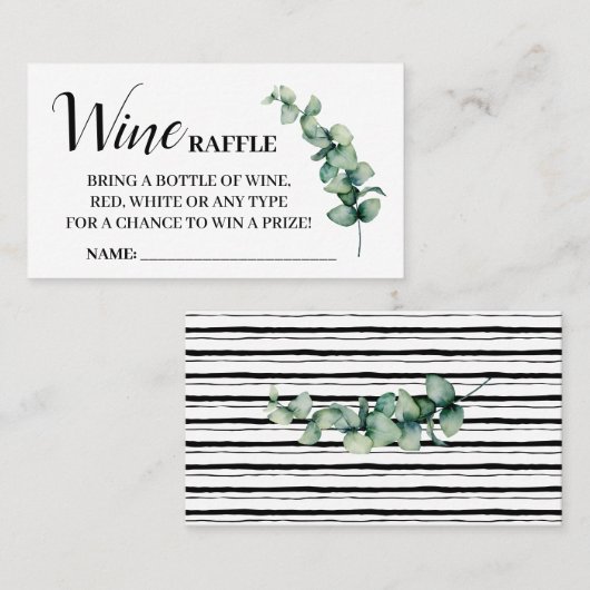 Eucalyptus Wine Raffle Ticket card Vrijgezellenfee (Voorkant / Achterkant)
