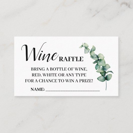 Eucalyptus Wine Raffle Ticket card Vrijgezellenfee (Voorkant)