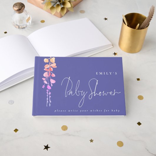 Eucalyptus Wishes for Baby shower Lila Gastenboek (Voorkant open)
