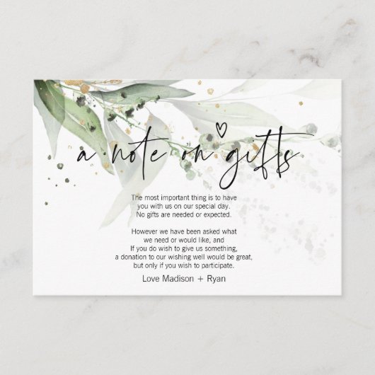 Eucalyptus Wishing Well Wedding Note on Gifts Card Informatiekaartje (Voorkant)