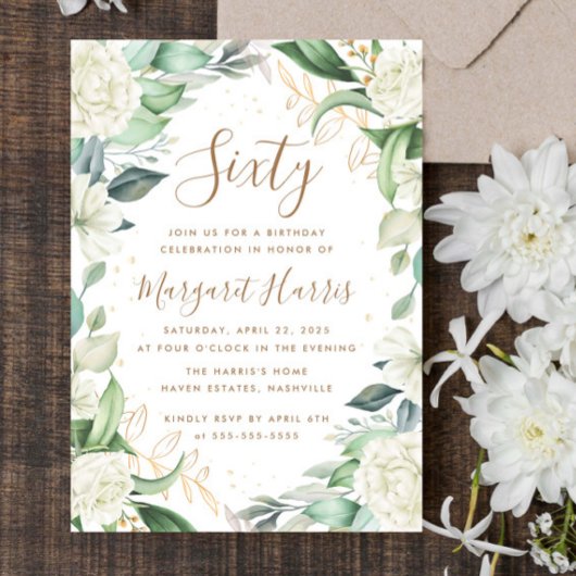Eucalyptus Wit Goud Bloemen 60e Zestig Verjaardag Kaart