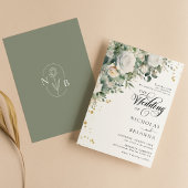 Eucalyptus Wit Rose Elegant Groen Bruiloft Kaart