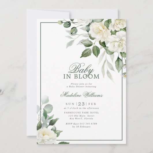 Eucalyptus Witte Bloemen Baby in Bloom Douche Kaart (Voorkant)