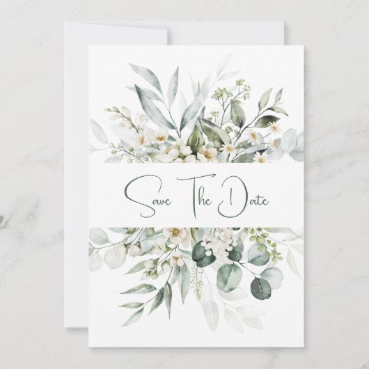 Eucalyptus Witte Bloemen Bessen Bewaar de Datum Save The Date (Voorkant)