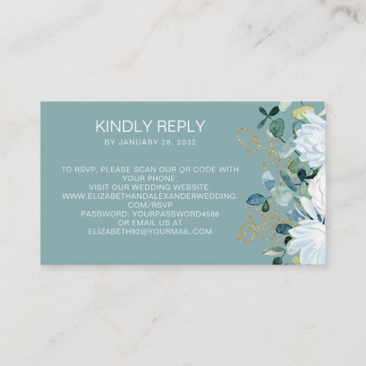 Eucalyptus witte bloemen blauwgroen QR Code online Informatiekaartje (Voorkant)