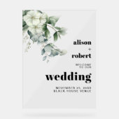 Eucalyptus, witte bloemen bloemige bruiloft WELKOM Acryl Bord (Voorkant)