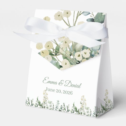 Eucalyptus & Witte Bloemen Botanische Bruiloft Bedankdoosjes (Voorkant Zijde)