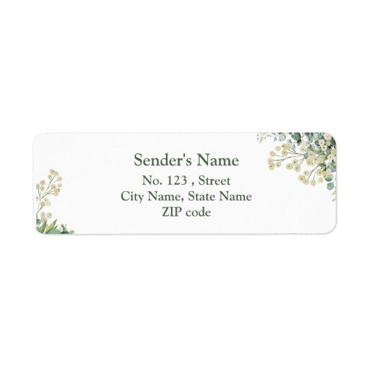 Eucalyptus & Witte Bloemen Botanische Bruiloft Etiket (Voorkant)