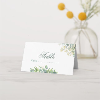 Eucalyptus & Witte Bloemen Botanische Bruiloft Plaatskaartje