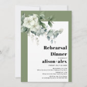 Eucalyptus, witte bloemen bruiloft repetitie diner kaart (Voorkant)