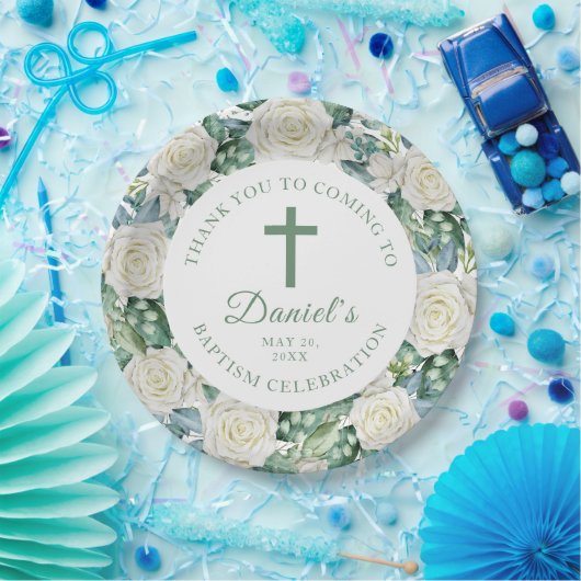 Eucalyptus Witte Bloemen Doop Papieren Bordje (Feest)