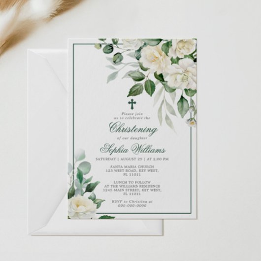 Eucalyptus Witte Bloemen Doop Uitnodiging