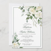 Eucalyptus Witte Bloemen Doopuitnodiging Kaart (Voorkant)