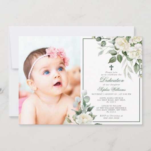 Eucalyptus Witte Bloemen Fotomeisje Toewijding Kaart (Voorkant)