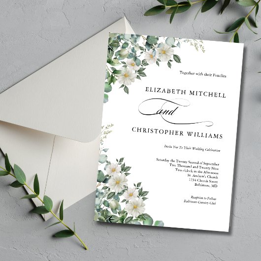 Eucalyptus witte bloemen groen elegante bruiloft kaart