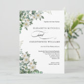Eucalyptus witte bloemen groen elegante bruiloft kaart (Staand voorkant)