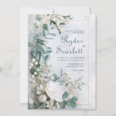 Eucalyptus & Witte Bloemen Huwelijk Kaart (Voorkant)