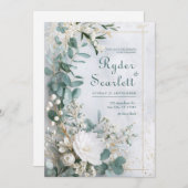 Eucalyptus & Witte Bloemen Huwelijk Kaart (Voorkant / Achterkant)