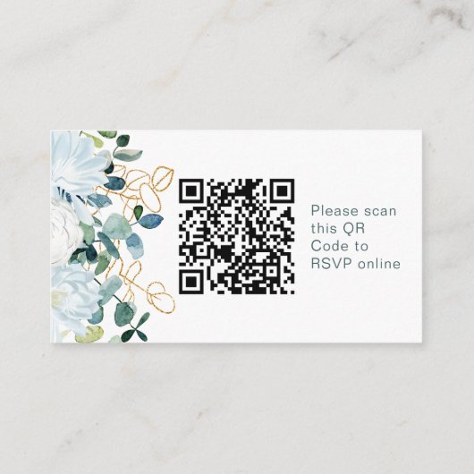 Eucalyptus & witte bloemen QR Code online RSVP Informatiekaartje (Achterkant)