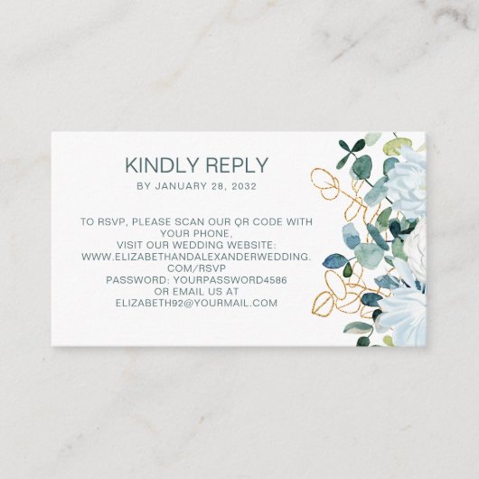 Eucalyptus & witte bloemen QR Code online RSVP Informatiekaartje (Voorkant)