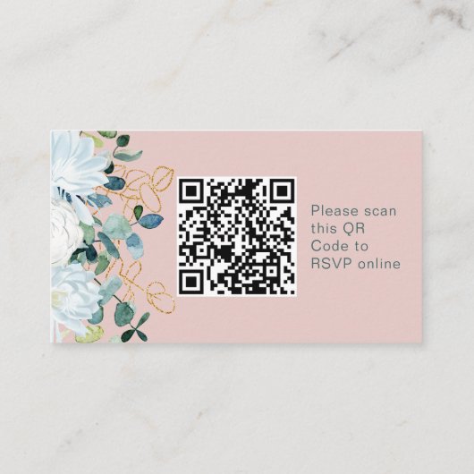 Eucalyptus & witte bloemen QR Code online RSVP Informatiekaartje (Achterkant)