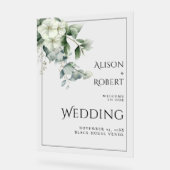 Eucalyptus, witte bloemen rand bruiloft WELKOM Acryl Bord (Hoek)