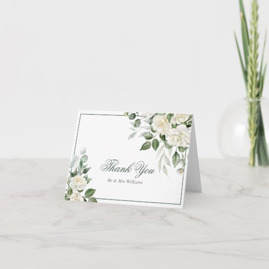 Eucalyptus Witte Bloemen Trouwbedankkaart Bedankkaart (Voorkant)