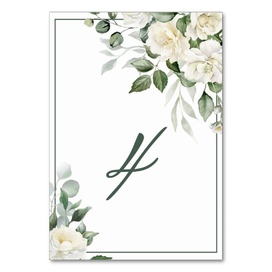 Eucalyptus Witte Bloemen Trouwtafel Nummer Kaart (Achterkant)