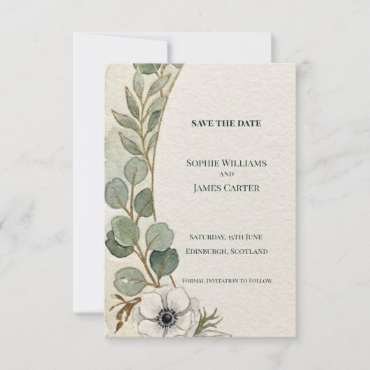 Eucalyptus witte bloemensave-the-datekaart save the date (Voorkant)