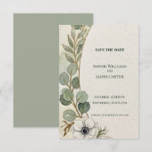 Eucalyptus witte bloemensave-the-datekaart save the date (Voorkant / Achterkant)