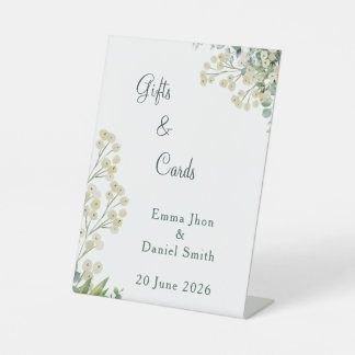 Eucalyptus & Witte Bloemige Botanische Reclamebord Met Voetstuk