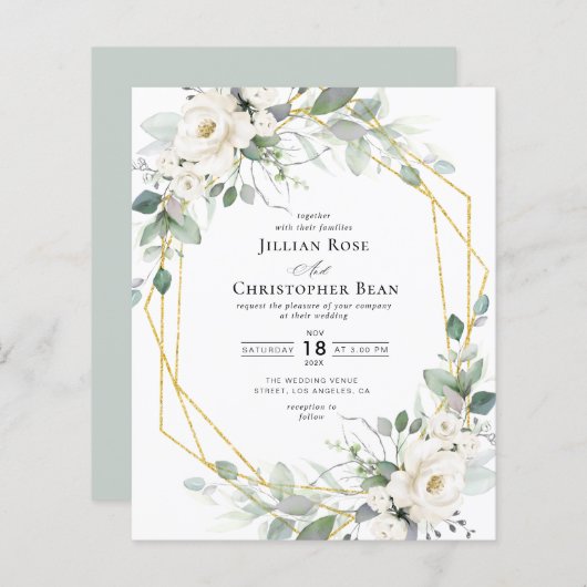 eucalyptus witte bloemrijke kader trouw uitnodigin (Voorkant / Achterkant)
