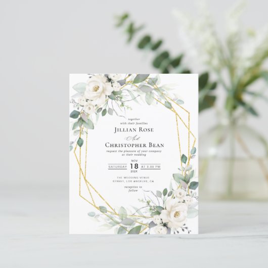 eucalyptus witte bloemrijke kader trouw uitnodigin (Staand voorkant)