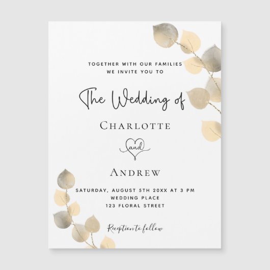 Eucalyptus witte bruine bruine bruine bruine bruin magnetische uitnodiging (Voorkant)