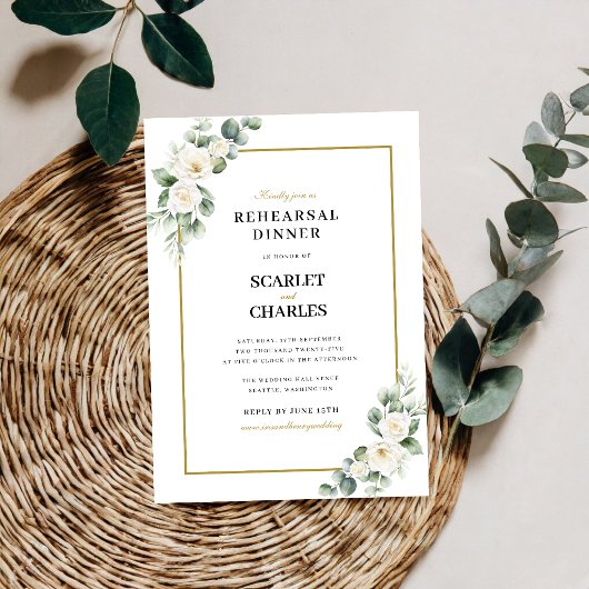 Eucalyptus Witte Roos Bloemrijke Oefenbruiloft Kaart