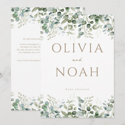 Eucalyptus Witte Verloving Aankondigingskaart Kaart (Voorkant / Achterkant)