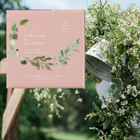 Eucalyptus Woestijn Roze Bruiloft Save the Date Magneet
