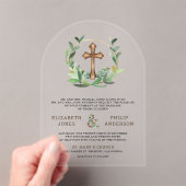 Eucalyptus Wood Cross Catholic Wedding Acryl Uitnodigingen (Insitu (Draagbaar))