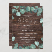 Eucalyptus & Wood Greenery Wedding Invitation Kaart (Voorkant / Achterkant)