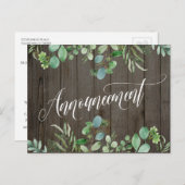 Eucalyptus & Wood Uitgestelde aankondiging huwelij Briefkaart (Voorkant / Achterkant)