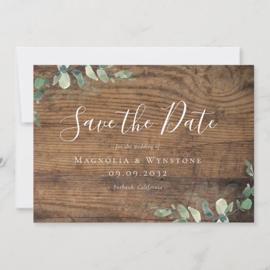 Eucalyptus Wood Weddenschap Save The Date (Voorkant)