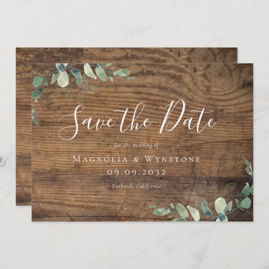 Eucalyptus Wood Weddenschap Save The Date (Voorkant / Achterkant)