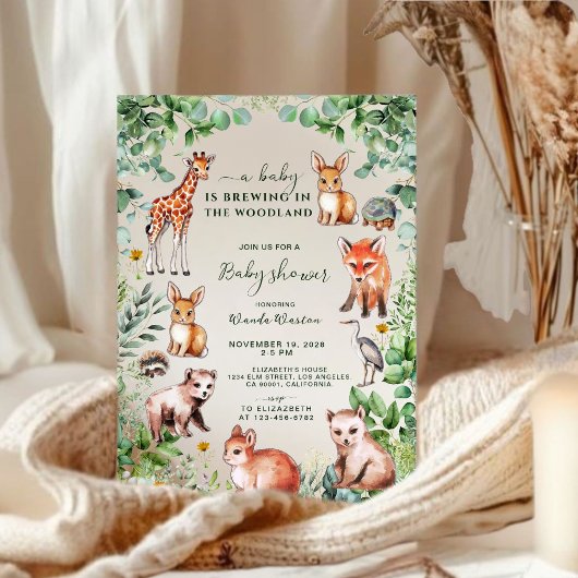Eucalyptus Woodland Cute Animals Baby shower Kaart