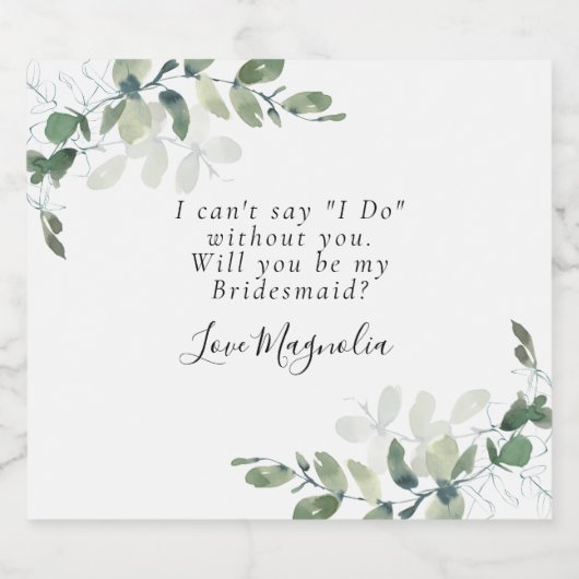 Eucalyptus word je mijn Bridesmaid? Voorstel Likeurfles Etiket (Enkel label)