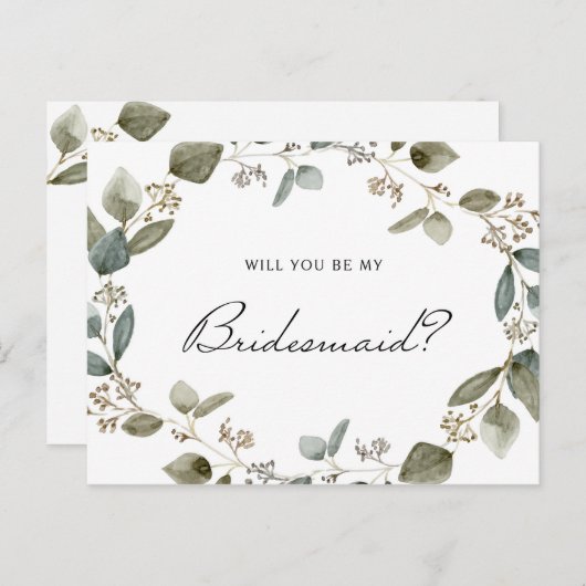 Eucalyptus Wreate zal mijn Bridesmaid zijn Uitnodiging Briefkaart (Voorkant / Achterkant)