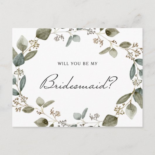 Eucalyptus Wreate zal mijn Bridesmaid zijn Uitnodiging Briefkaart (Voorkant)