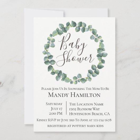 Eucalyptus Wreater Baby shower Invitation Kaart (Voorkant)