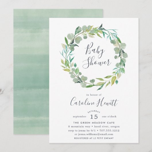Eucalyptus Wreater Baby shower Invitation Kaart (Voorkant / Achterkant)