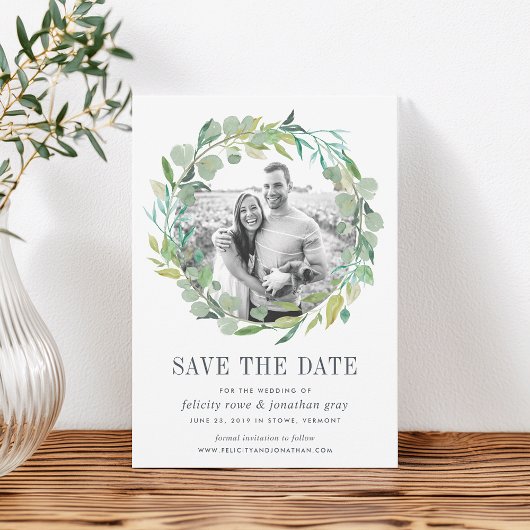 Eucalyptus Wreatfoto Save the Date Kaart