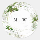 Eucalyptus WreatGreen Monogram Wedding Envelope Ronde Sticker (Voorkant)